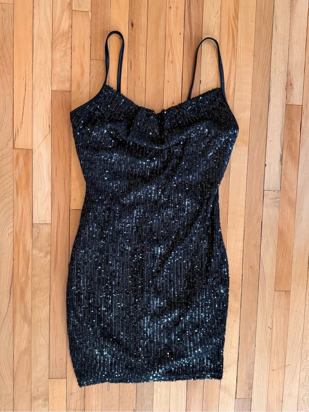 Black Sequin Spaghetti-Strap Mini Dress